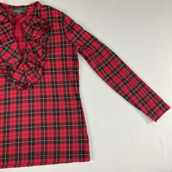 Lauren Jeans Co. Ralph Lauren Long Sleeve Blouse Women's PM Red Plaid Ruffle - Picture 14 of 16